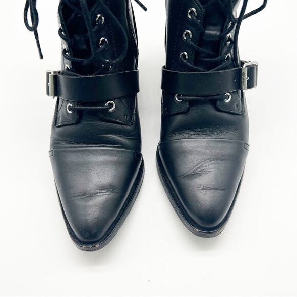 ALLSAINTS Katy Lace Up Leather Buckle Boots 8 Black - Picture 3 of 7